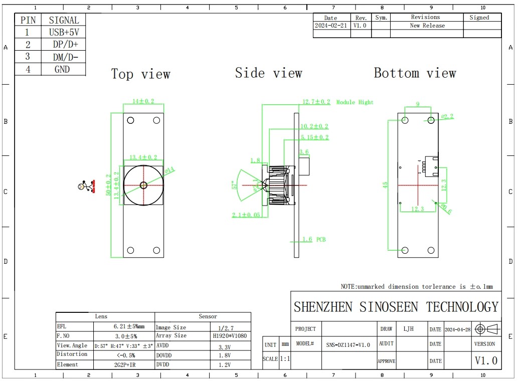 2MP 1920*1080 Fixed focus USB interface 25FPS with PS5268 sensor camera module for Driving Recorder