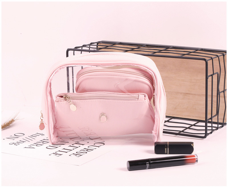 Custom Clear PVC Travel Zipper Wash Cosmetics Bags Set 3 Pieces