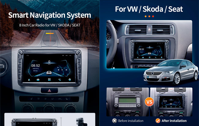 2 Din Vw Car Radio 8 Inch Touch Screen Car Stereo Android For Vw Skada Seat FCC