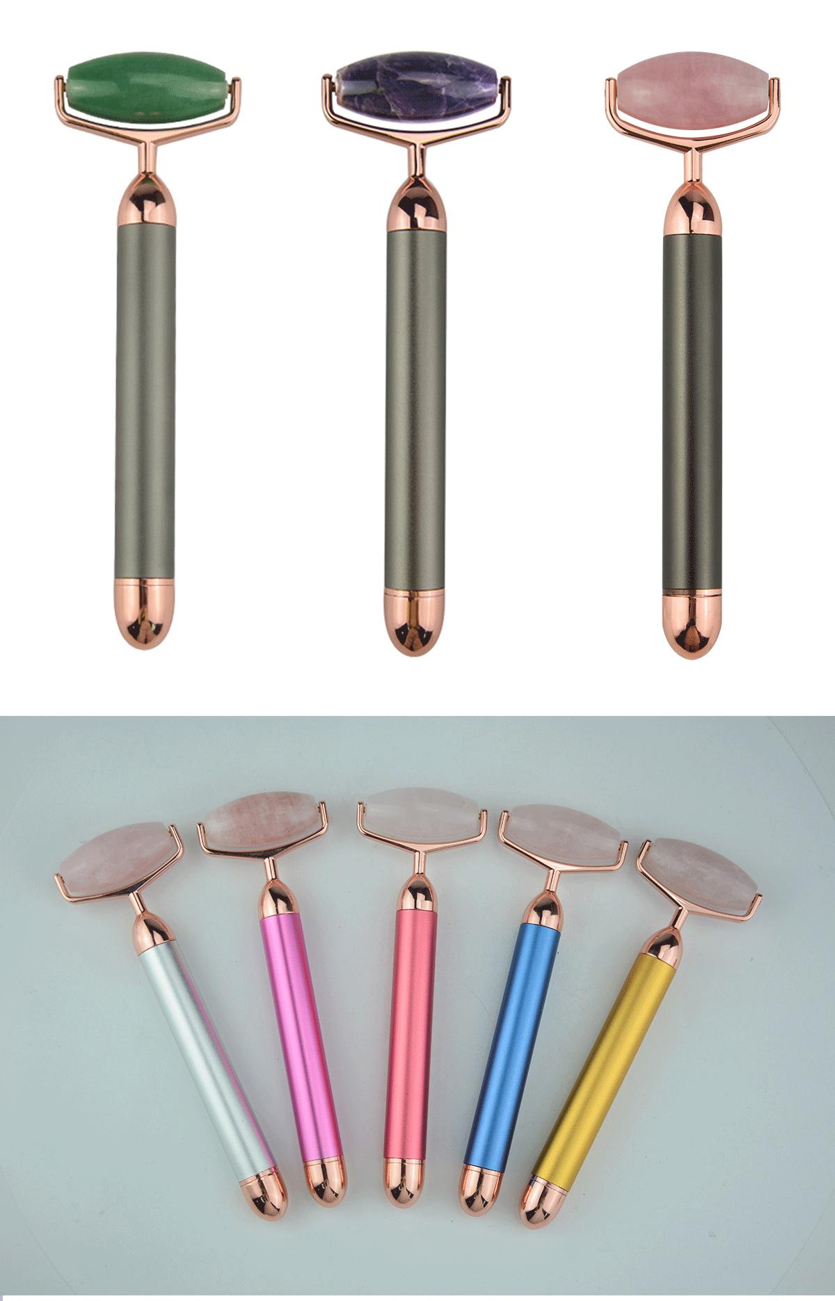 47mm Mini Waterproof Natural Face Jade Rollers Electric Vibration