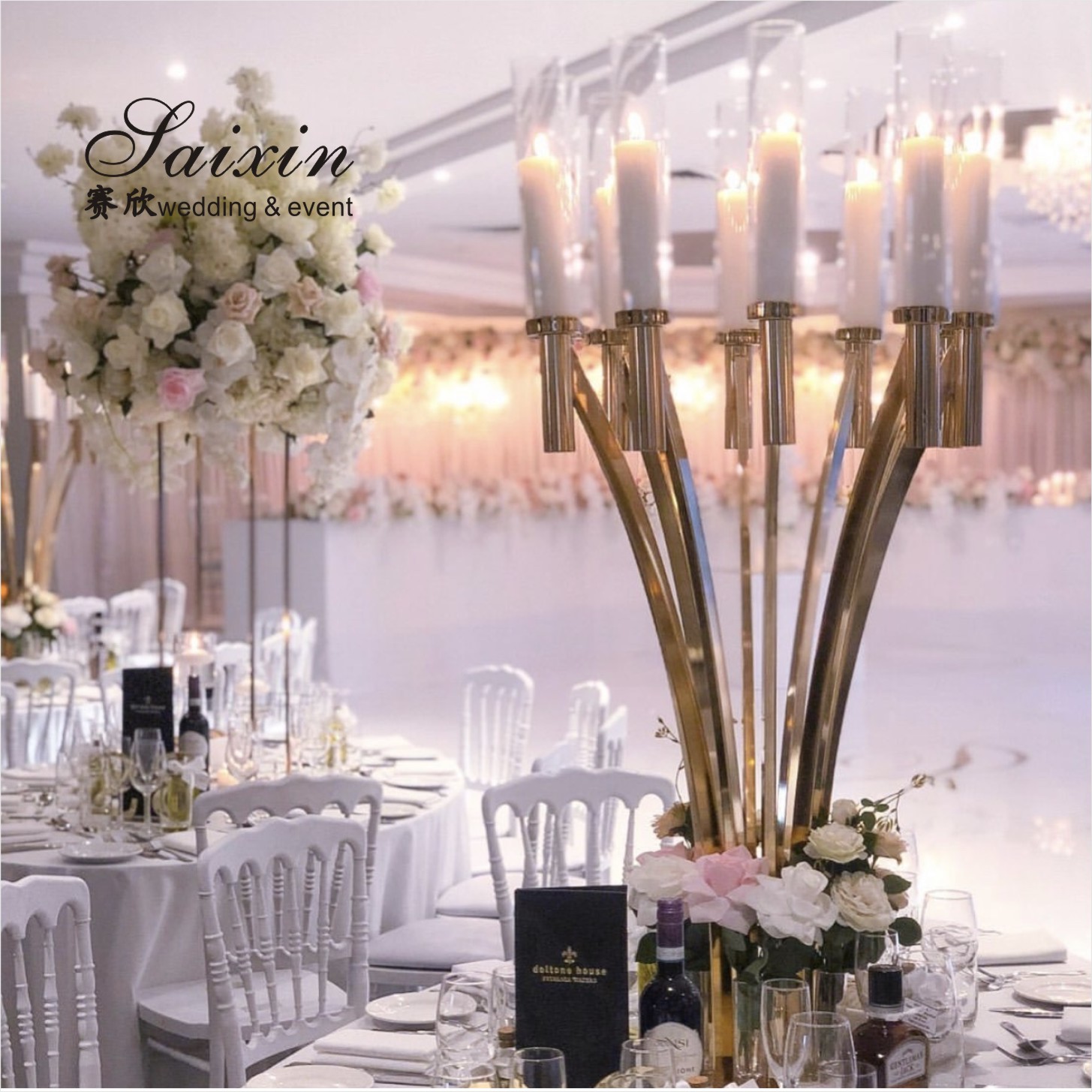9 Arms 95cm Tall Crystal Glass Candelabras Acrylic Crystal Candle Holder Centerpieces