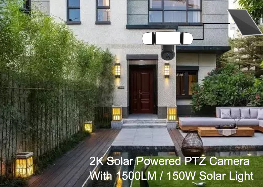 3.6mm Lens 4G PTZ Camera 30M IR Distance 8W Solar Panel Camera Outdoor Siren 2K