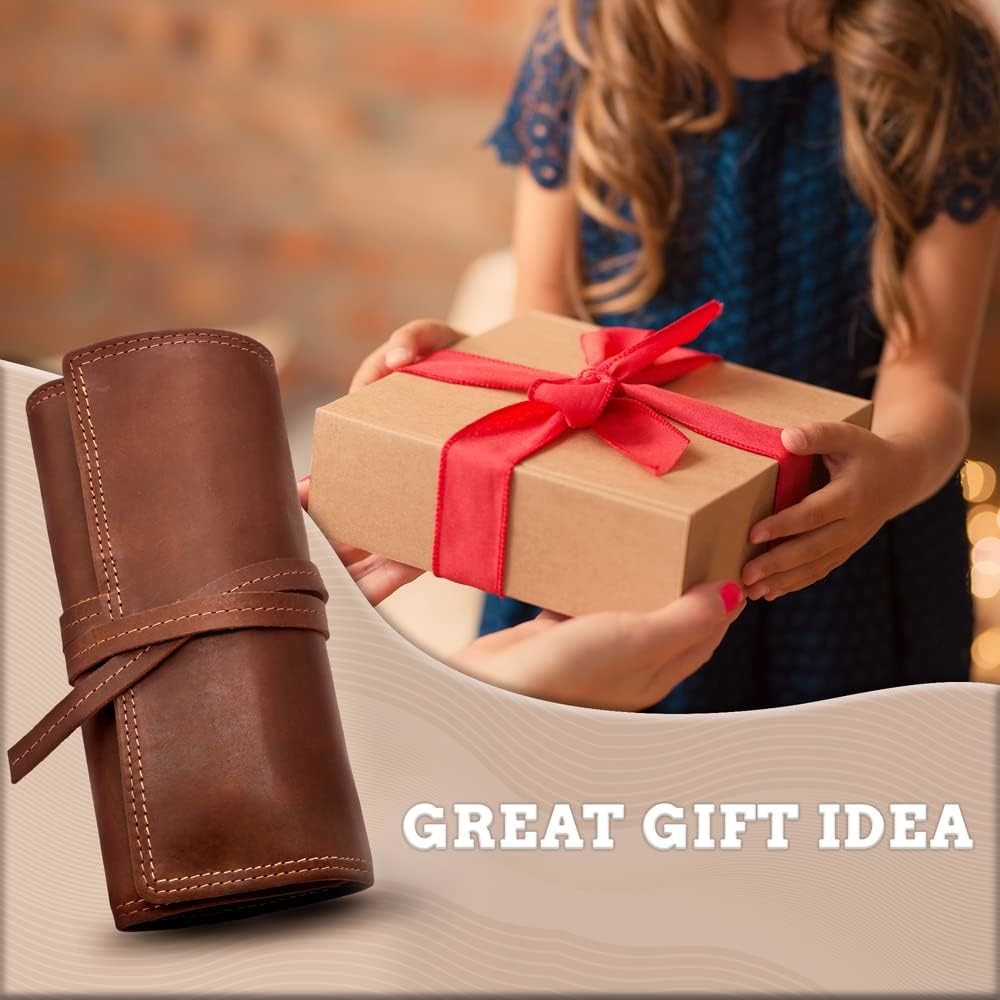 Fountain Pen Case Features Sturdy Strap, Fold-over Flap – Roll up Pouch Holds 6 Pens,