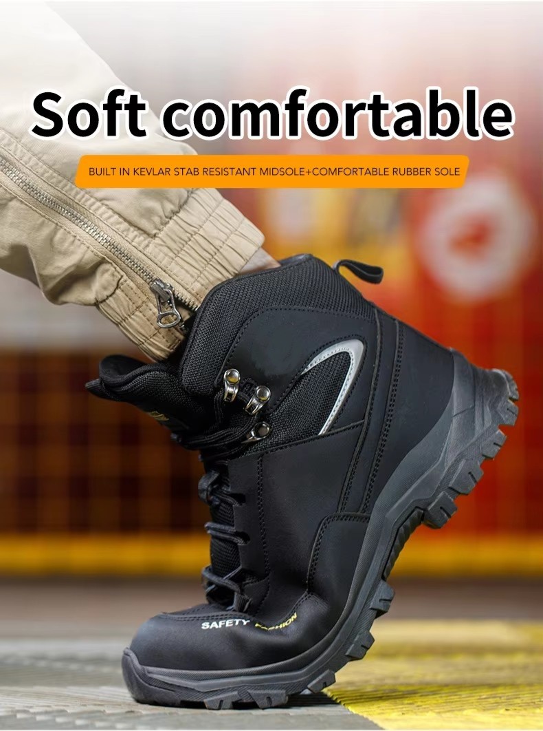 Black Green Non Slip Safety Boots Microfiber Leather Security Work Shoes