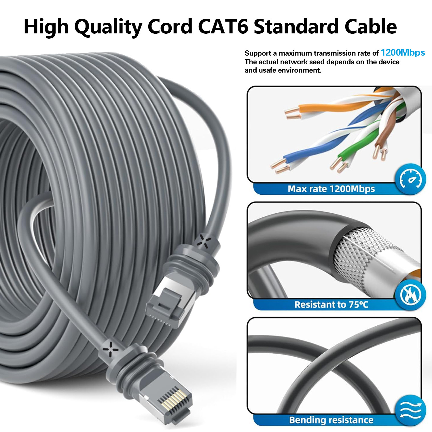 150FT/46M Starlink Gen 3 Cable, Waterproof Satellite Replacement Standard V3 Cable For Starlink Rectangular Satellite Gen 3 Starlink Cable Extension