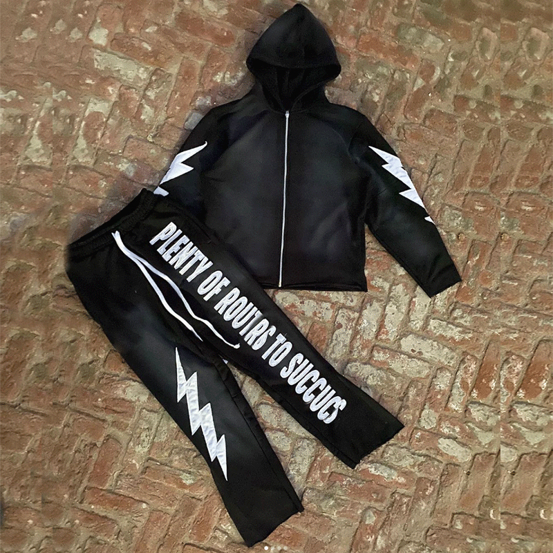 Breathable Zip Up Cropped Sweatshirt Set Applique Embroidered Patch Unisex Track Suits