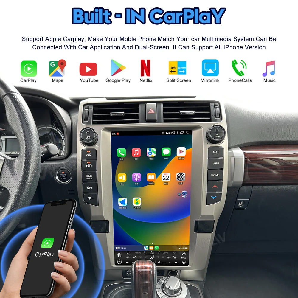 Auto Stereo Car Radio For Toyota 4Runner 2010-2023 Android Auto Carplay GPS Navigation Display Screen Multimedia player