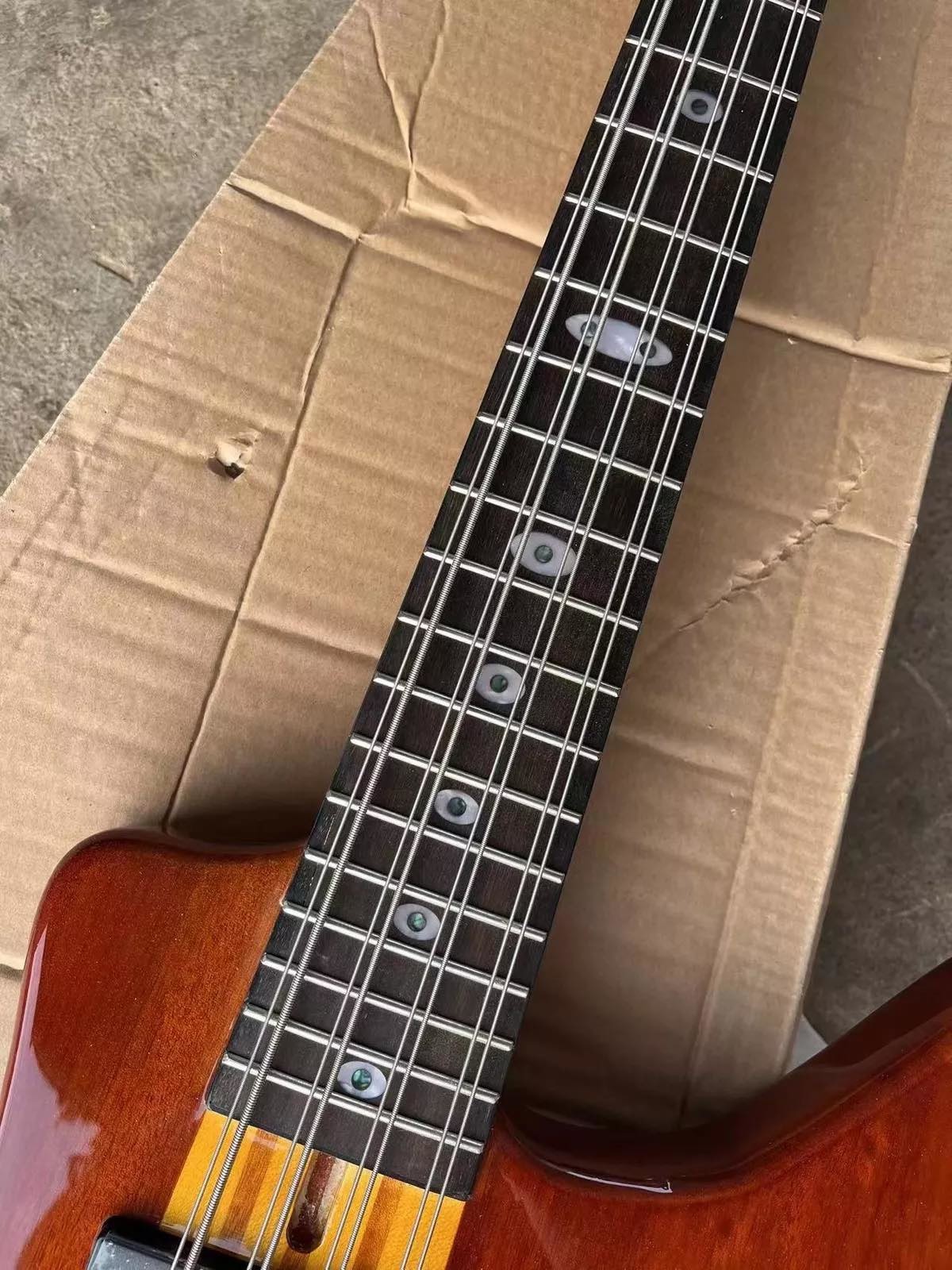 Custom 24 Frets Neck Thru Body Abalone Neck Inlay 8 Strings Electric Bass Guitar