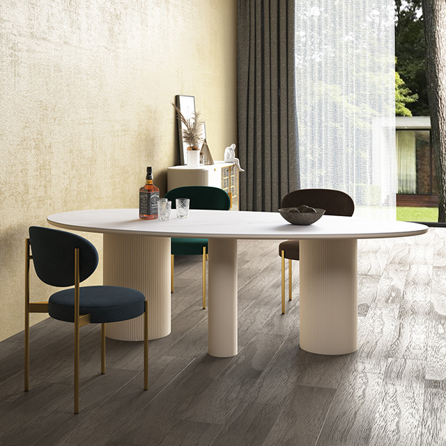 2500kg Bearing Contemporary Marble Dining Table Oval Rock Top Table