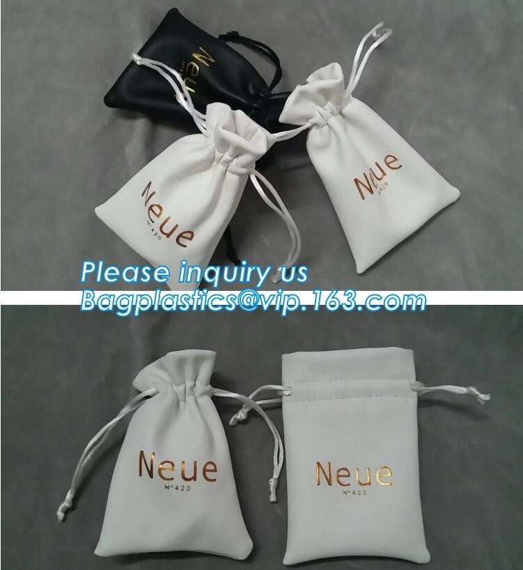 Custom Printed PU Leather Waterproof Drawstring Bag, Cheap Black PU Leather Drawstring Pouch Bag Jewelry Pouch PU drawst