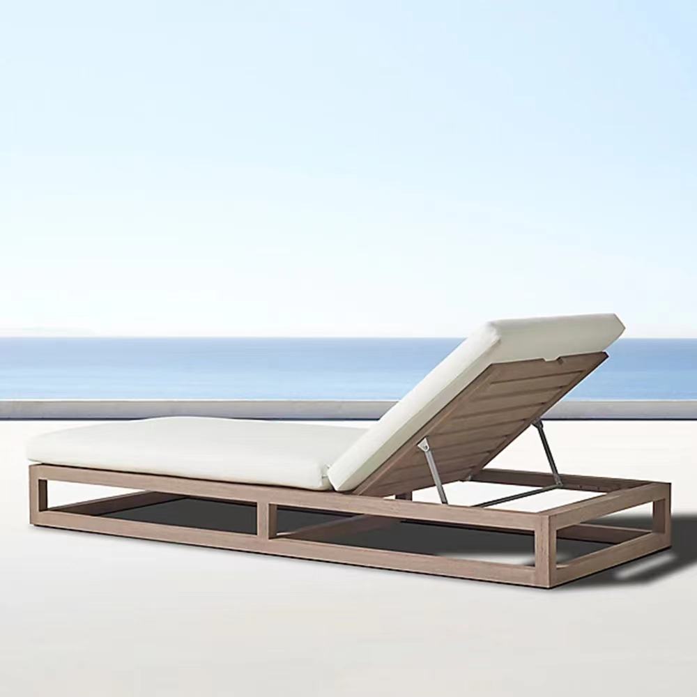 Beige Plastic Rattan Sun Lounger UV Proof Pool Loungers Wicker