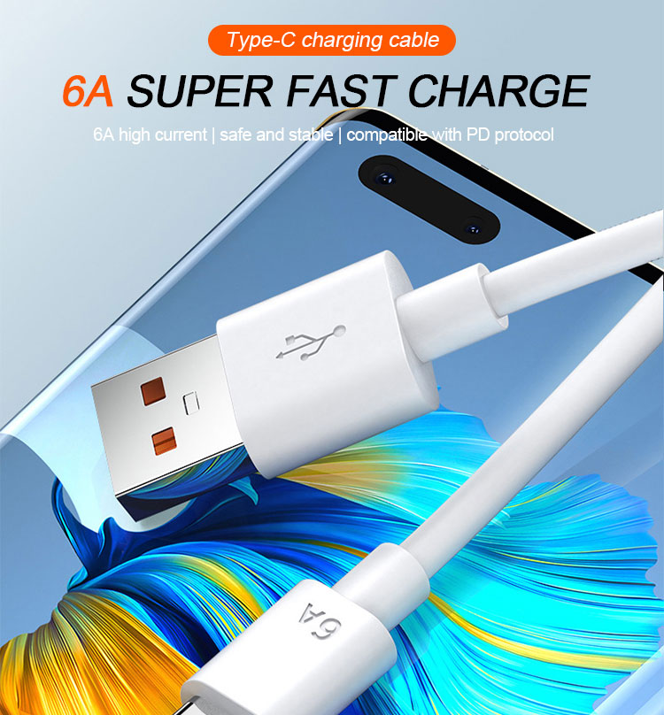 Super Fast Charging 6A Type C USB Data Charger Cable fo Mobile Phone