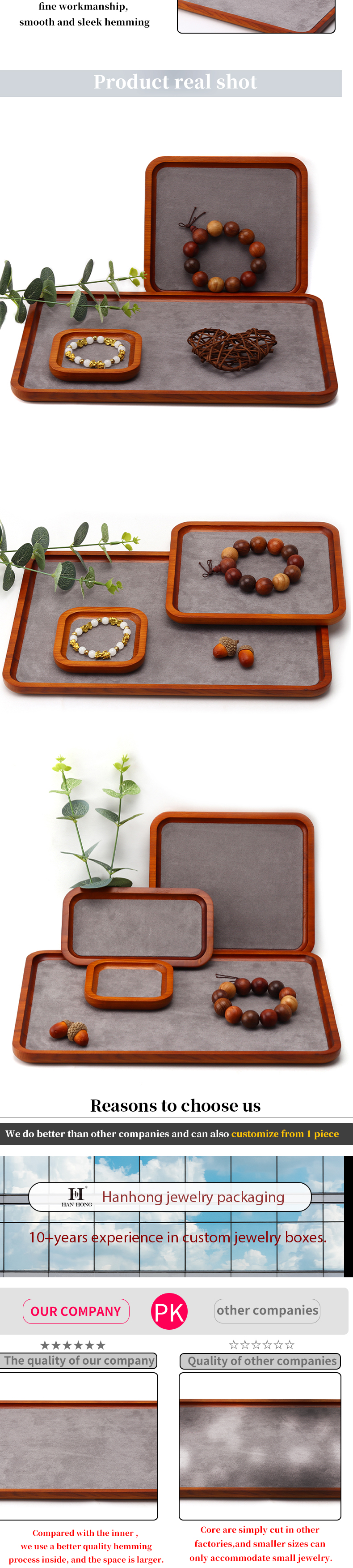 Red Edge Wooden Jewelry Display Props Super Fiber Lining Exhibition Display Trays