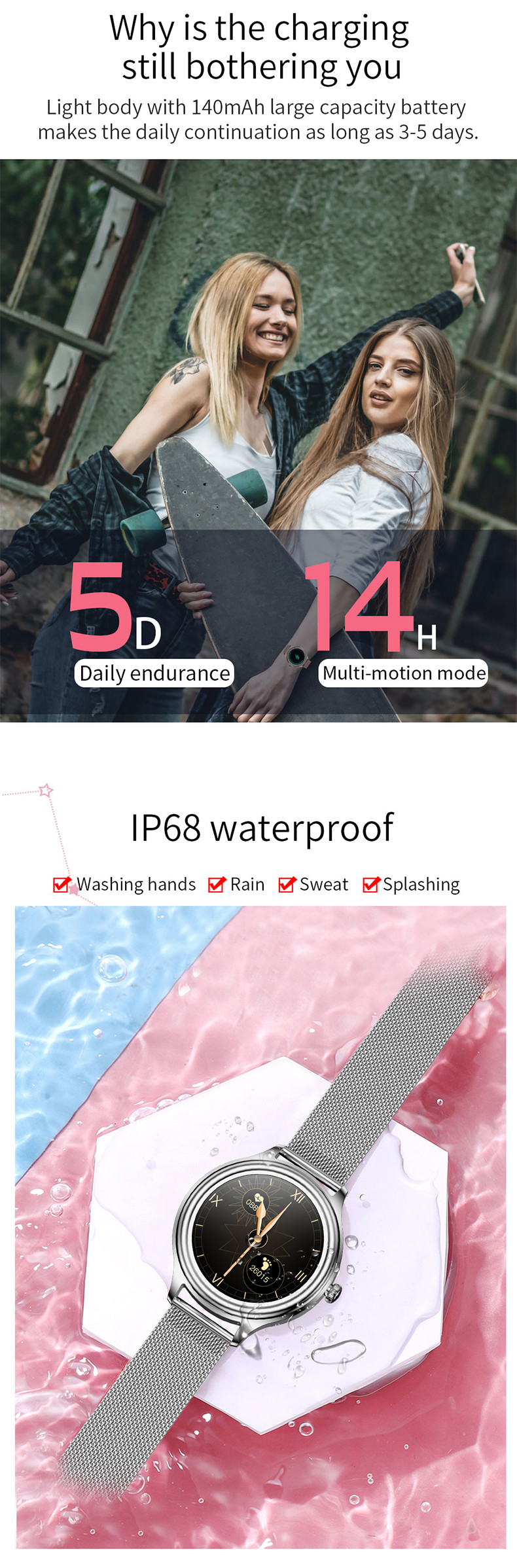 IP68 Waterproof 170mAh Touch Screen Smartwatch KM05 40mm