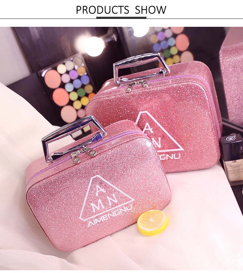 Splash Proof PU Leather Glitter Makeup Bag Case