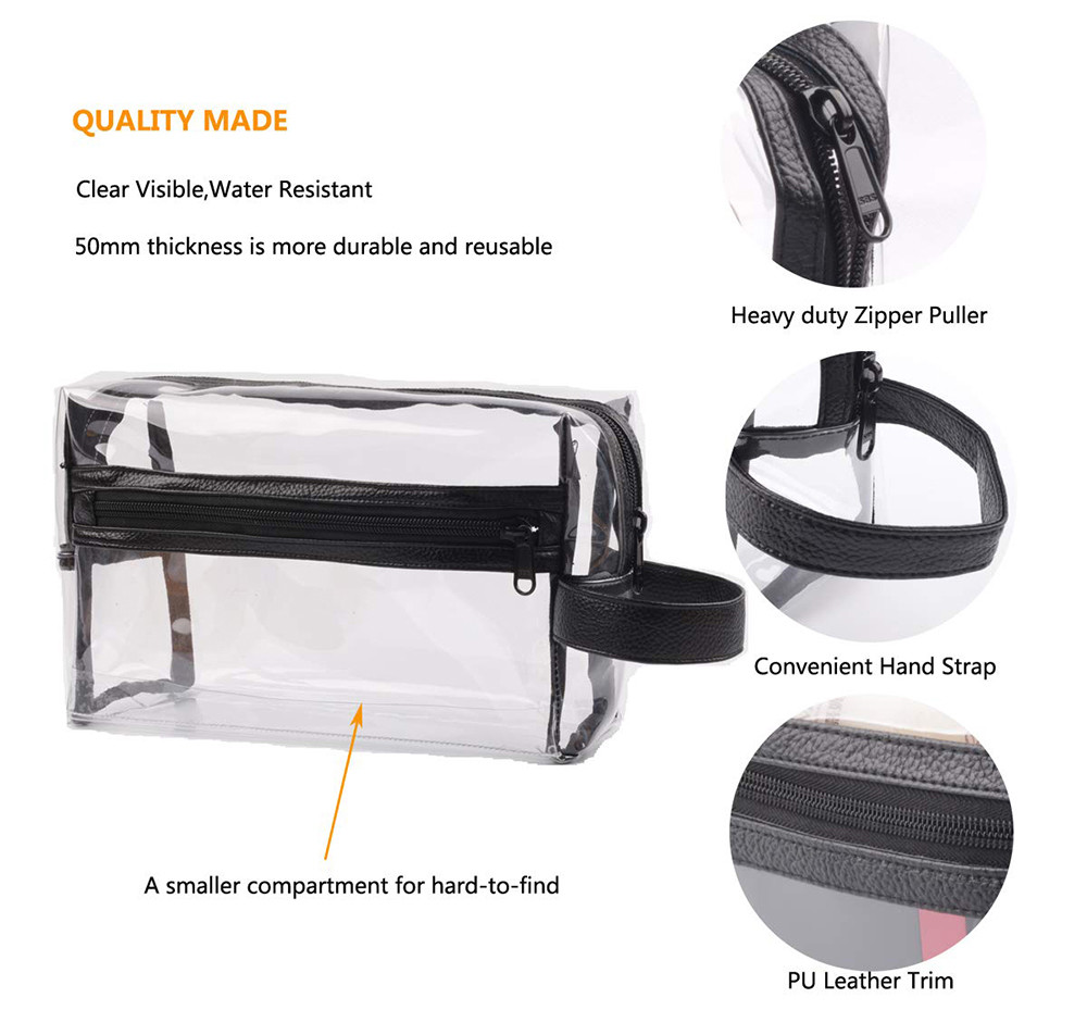 Water Resistant Zipper Transparent Mens Shaving Bag For Travel