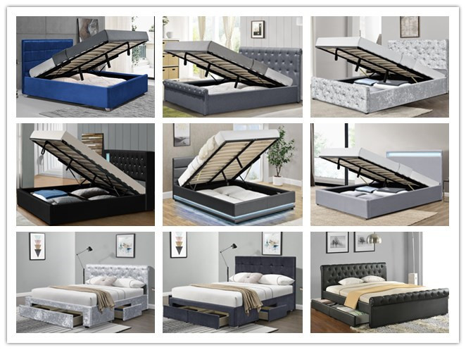 Crush Velvet Gas Lift Storage Bed OEM Silver Upholstered Double Bed Frame