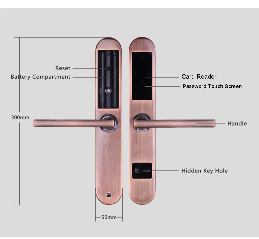 Silver Color Aluminum Sliding Door Lock Unlock By Card And Password