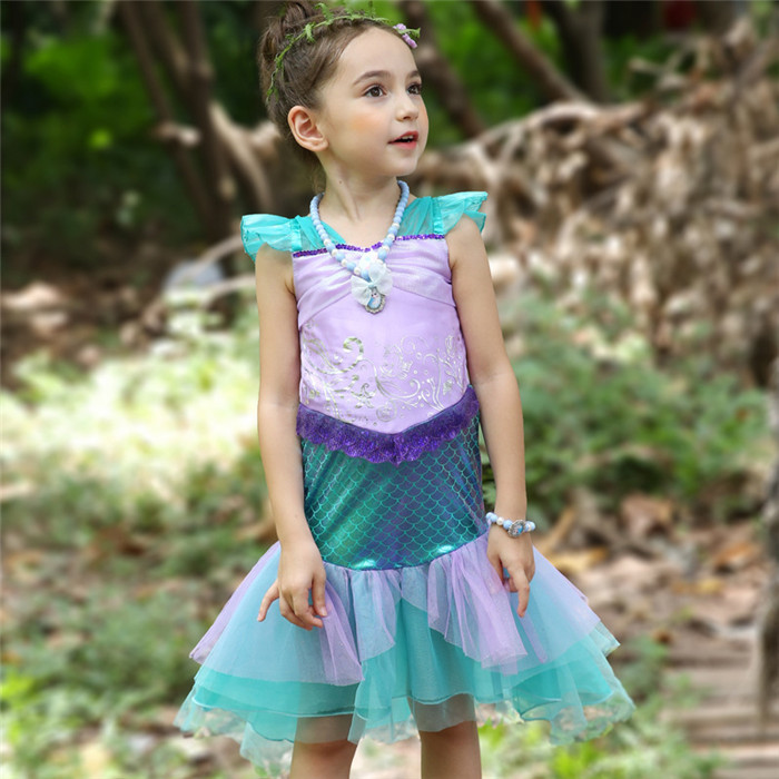 OEM Design Ariel Little Mermaid Costume Sequined Bodice With Pleated Mesh