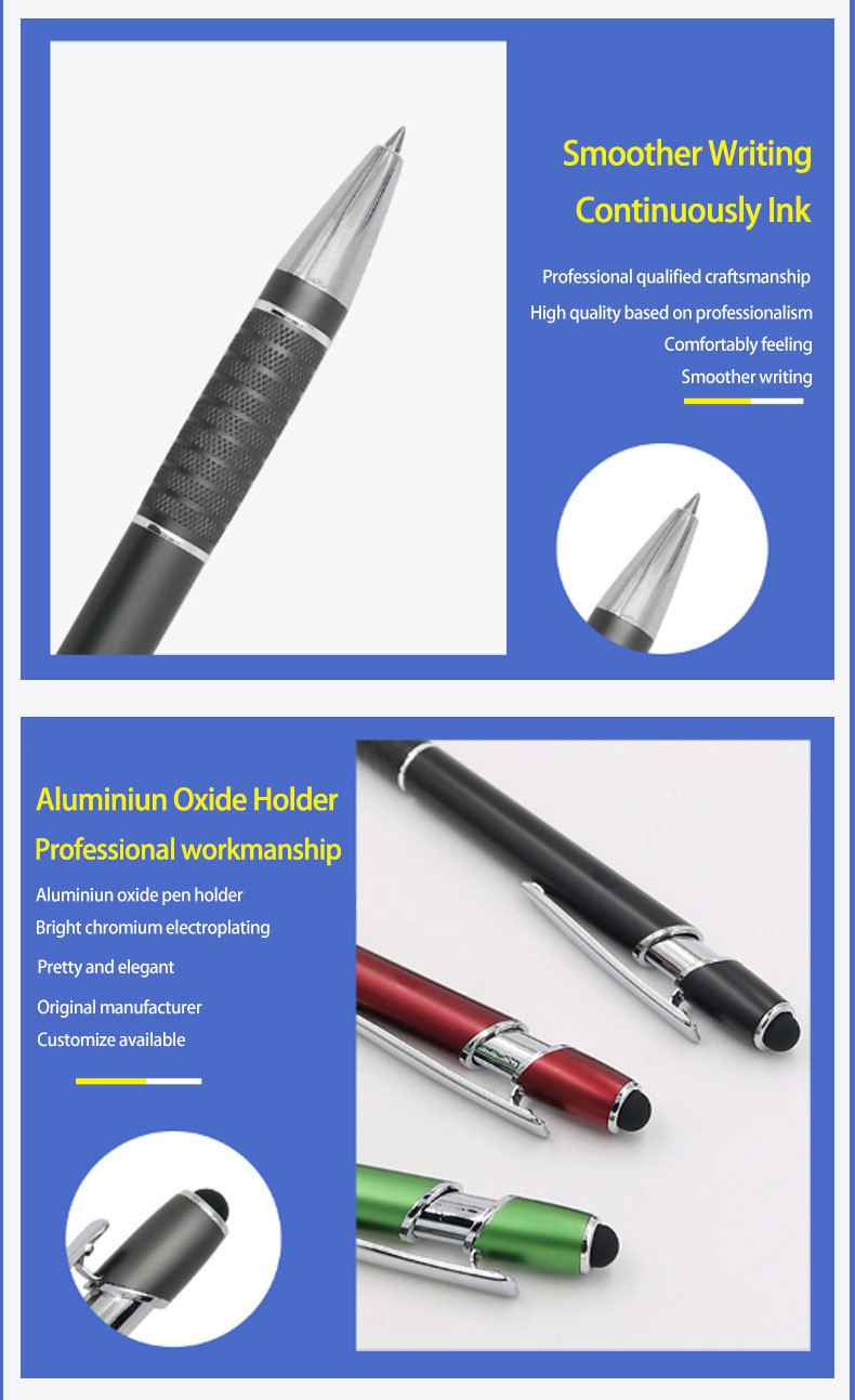 Touch Screen Metal Aluminum Ballpoint Pen 2 in 1 Maggi Pen Multiple Colors Logo Ball Pen