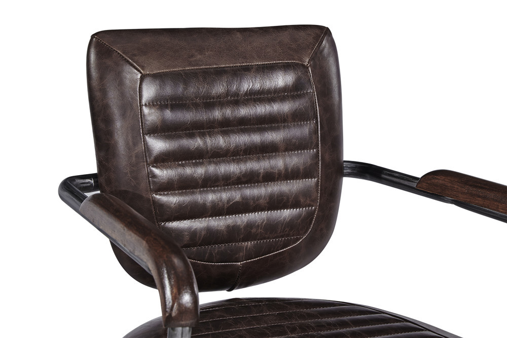 Vintage Brown Leather Office Desk Chair Small Space Swivel Wheel Legs Durable Iron Frame