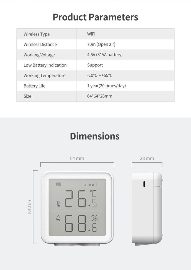 2.4GHz WiFi Temperature Humidity Sensor 20dBm Smart Home Temperature Humidity Sensor