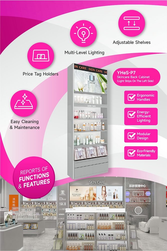 YHeS-P7 Multi-Level Lighting System Skincare Display Cabinet with 60mm Light Box