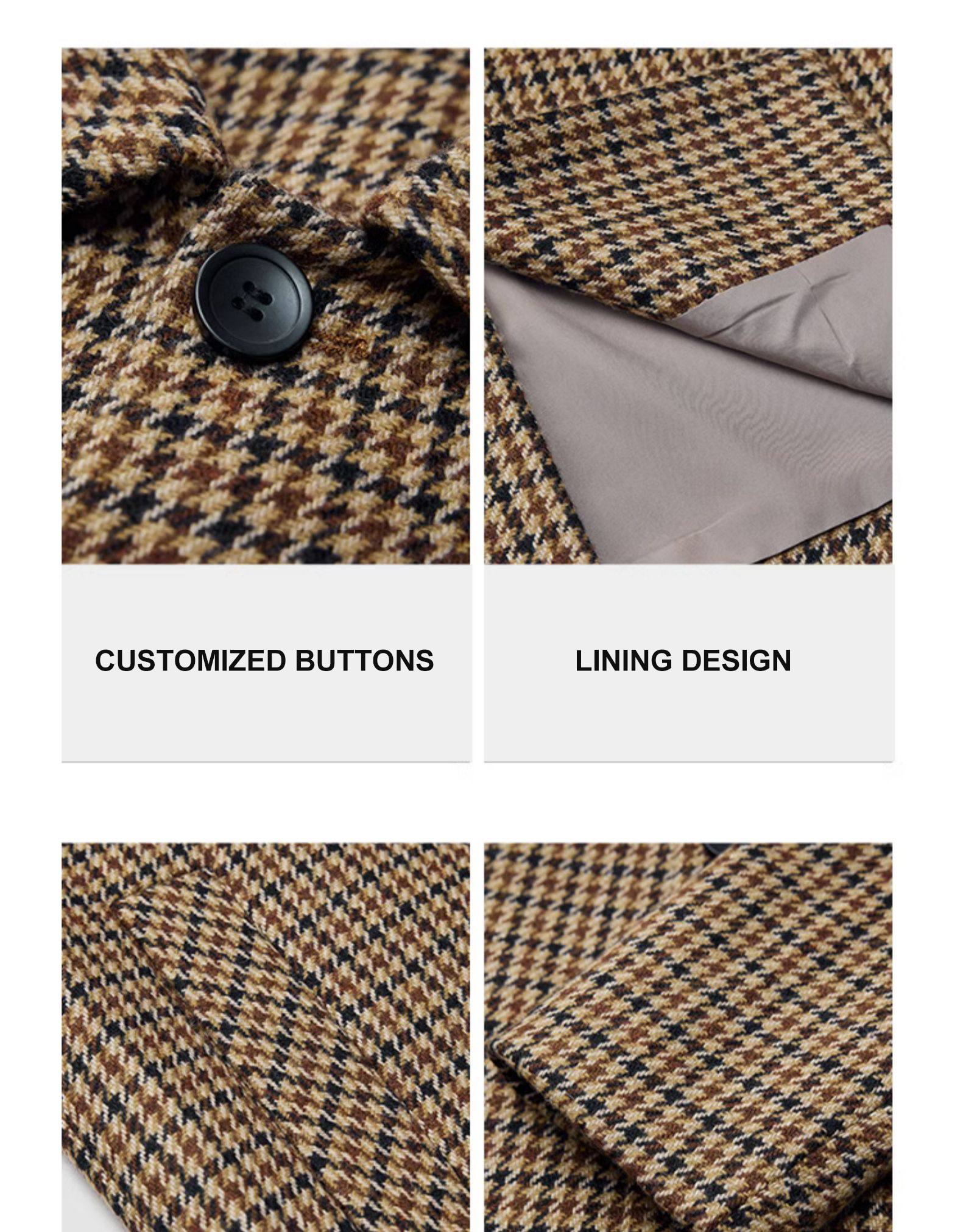 Men's Lapel Overcoat Brown and Yellow Double-sided Woolen Coat for Business Casual