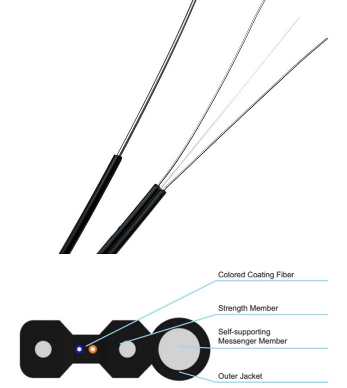 FTTH Single Mode Butterfly Drop Cable Fiber Optic Wire Steel Messenger
