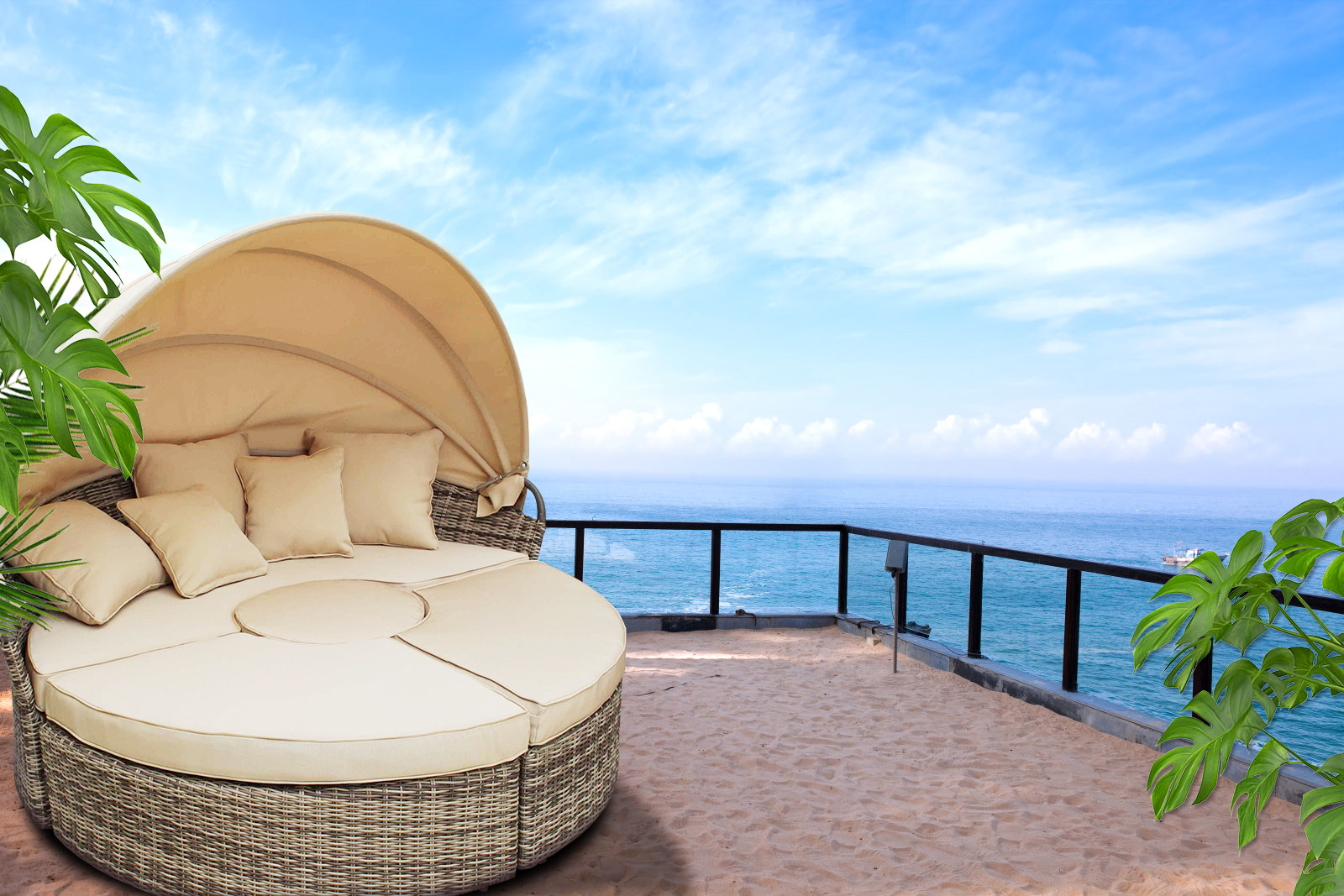Outdoor Wicker Pool Lounge Chairs Beach Backyard Round Folding Patio Folding