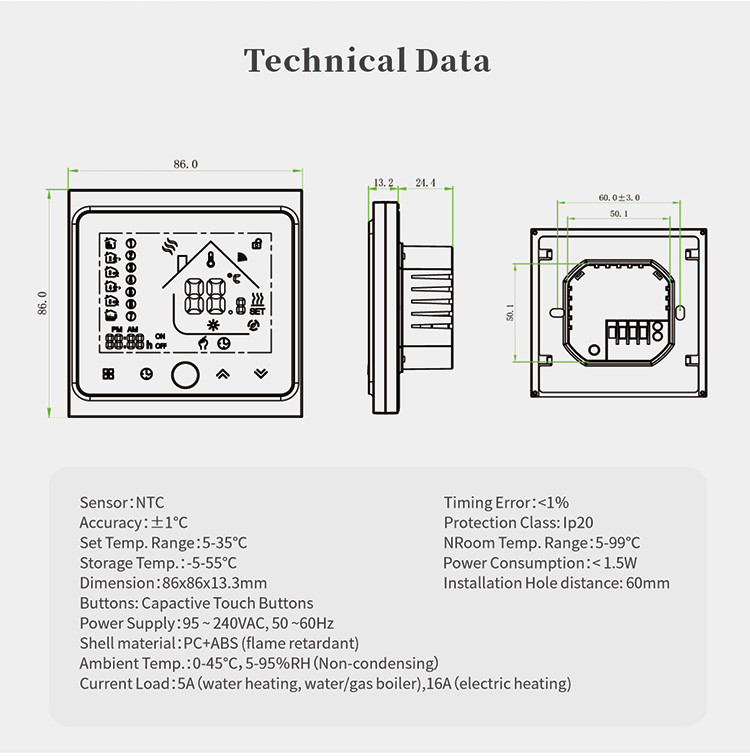 Easy Install Wifi Heater Thermostat NTC Sensor Water Heater Gas Boiler Heating Thermostat