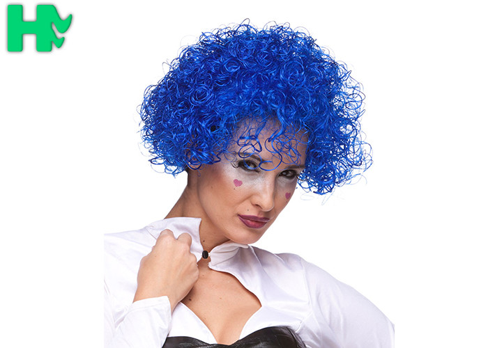 Kinky Curly Red Color Clown Synthetic Cosplay Wigs Explosive Head Style For Football Fans