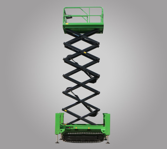 Green Self Leveling Track Scissor Type Aerial Work Platform with 3398kg Weight Capacity