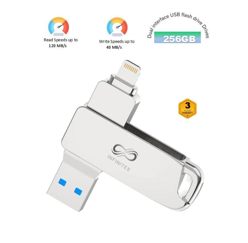 Infinites 128GB USB OTG Flash Drive for Apple Dual Interface USB Flash Drive Read Speed of up to 120 MB/S and a Write Speed of 40 MB/S