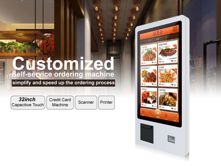 Bimi 32 inch Self-Serve Touch Screen Kiosk with Printer QR Barcode Scanner Wall Mount