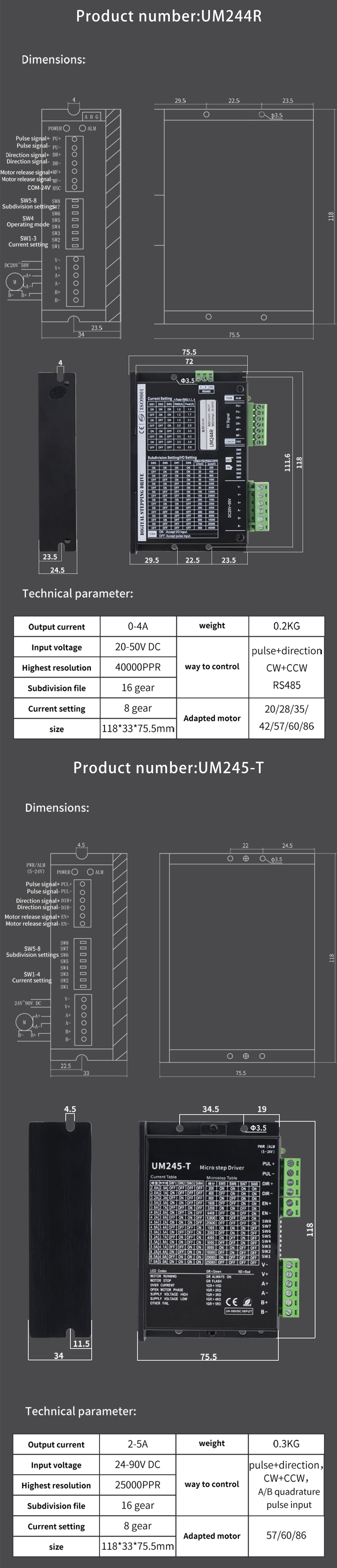 Nema8/11/14/17/23/24/34 Closed Loop Stepper Motor Driver for 0-90V DC Input Voltage