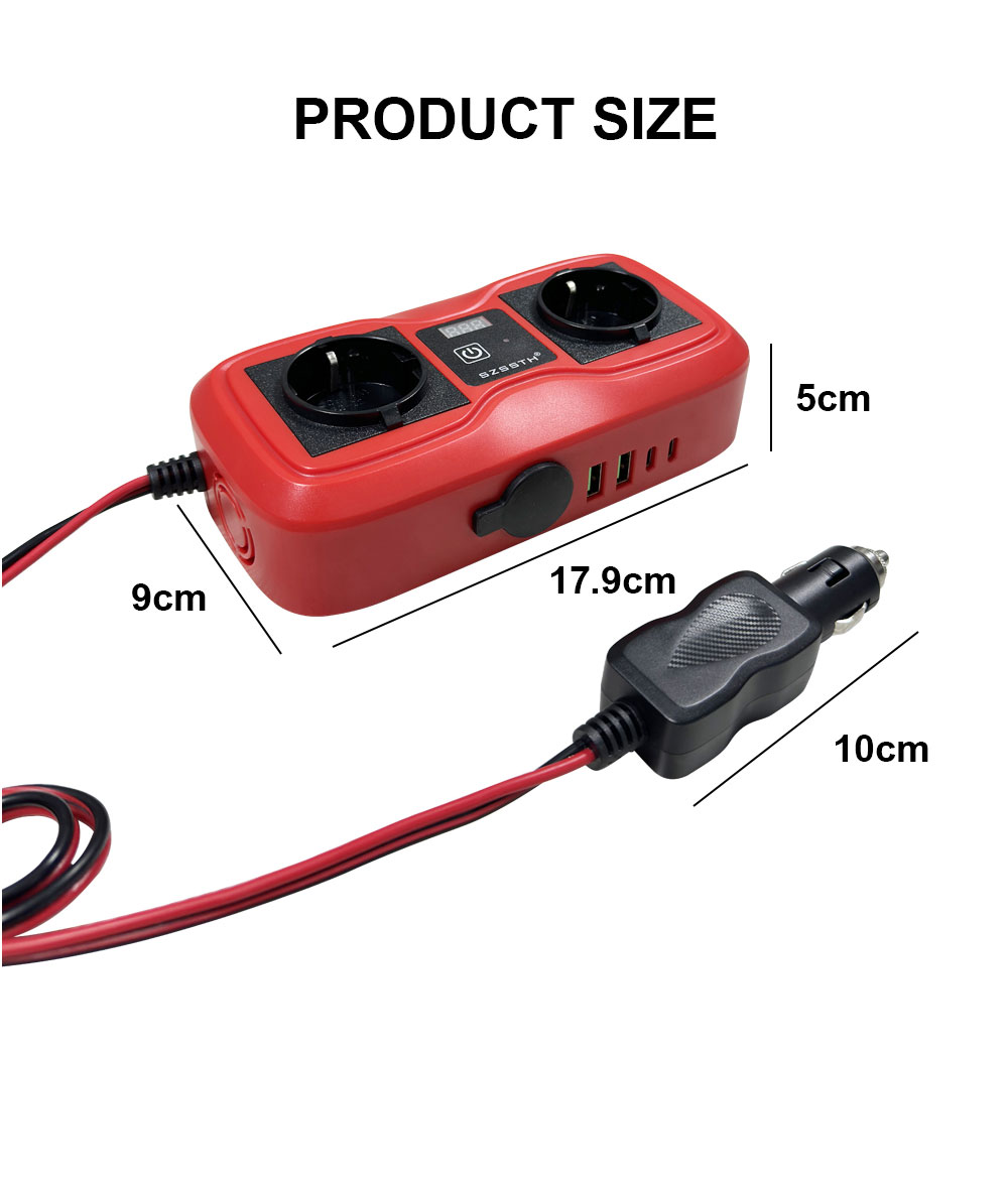 SDK Network SZSSTH DC 12V To 220V 230V 240V AC 2AC Outlet 2USB Port 200W Socket GaN PD Fast Charger Car Power Inverter