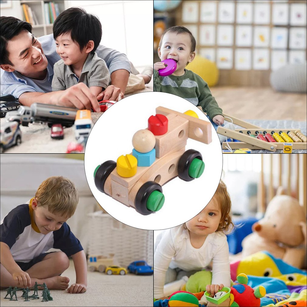 Children's Benefit Intelligence Disassembly Assembly Car Toy Solid Wood Assembly Intelligence 30 Pieces Screw Toy