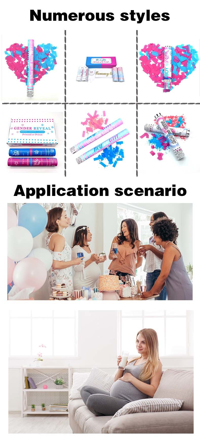 Gender Reveal Party Confetti Cannon Biodegradable Air Compressed Popper in Blue and Pink