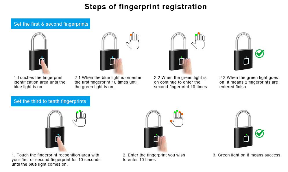 Outdoor Gate Smart Fingerprint Padlock Keyless Biometric Pad Lock Water Resistant