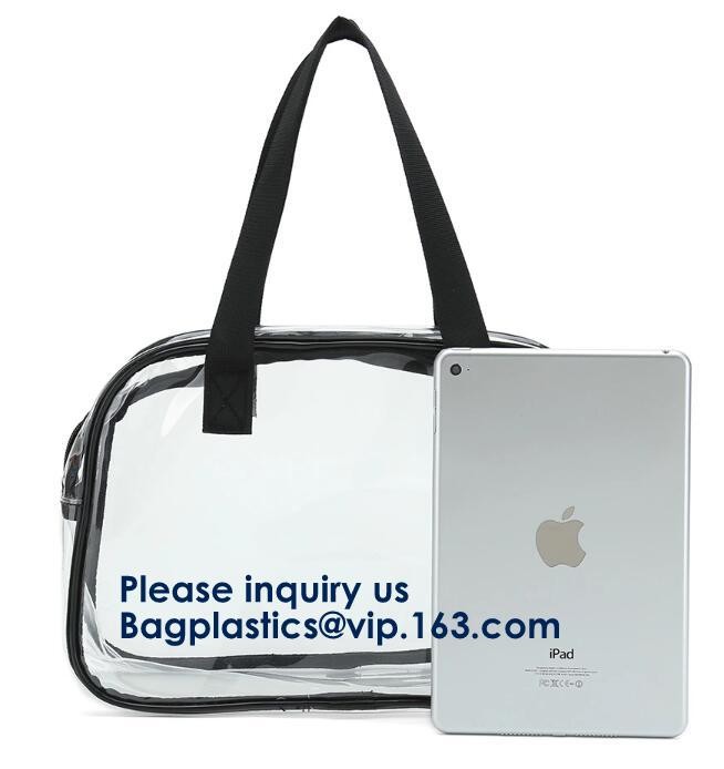 Beach Bag Clear PVC Bag Tote With Inner Pocket And Zipper Closure,PVC Bag Beach Tote With Black Handles, Bagease