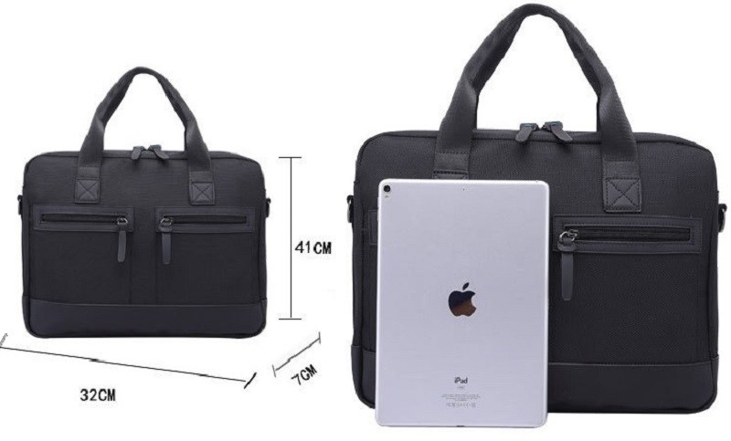Nylon Black Shoulder Mens Leather Laptop Bag 15.6 Inch