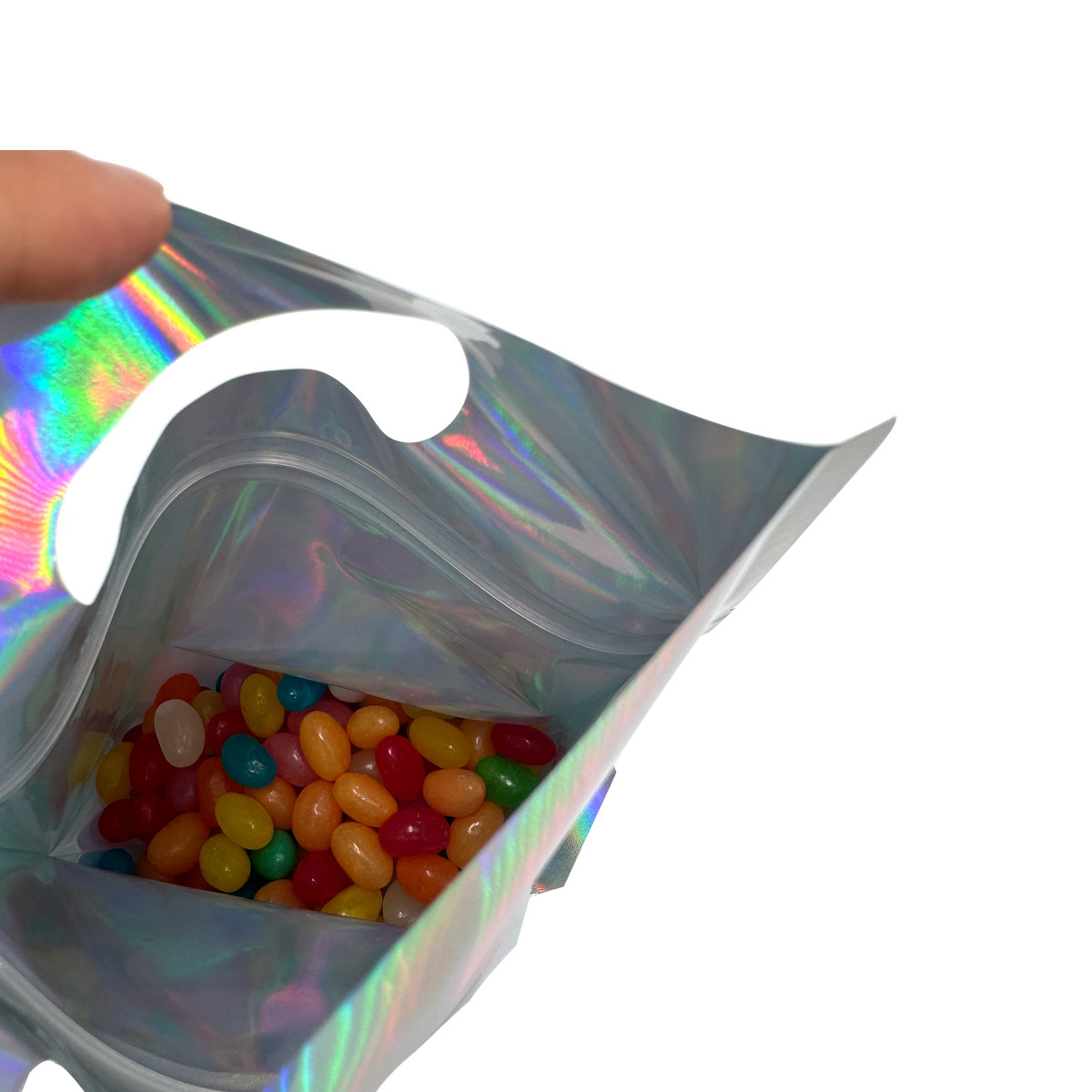 Custom Mylar Holographic Resealable Bags Smell Proof Foil Ziplock Bags with Handle Hole for Party Favor Food Storage