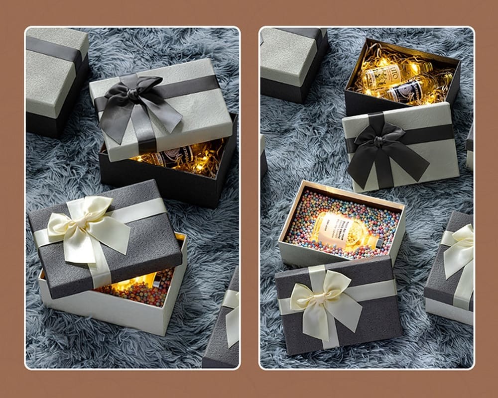Customized Three Sizes Rigid Paper Gift Box With Bow For Spouse Friend Family
