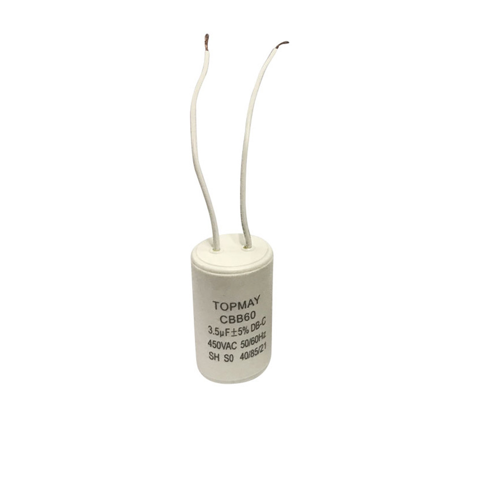 CBB60 AC Motor Run Capacitor 3.5uF 450VAC Wire Leads Terminal For Washing Machine
