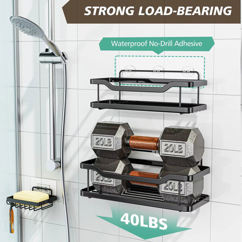 Rustproof No Drilling 3 Pack Stainless Steel Shower Caddy with Soap Holder for Kitchen and Bathroom