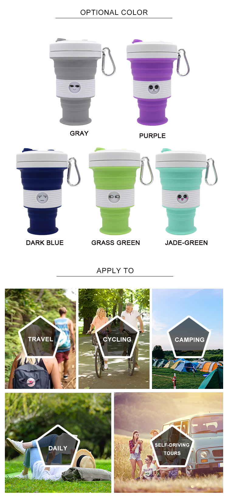 ECO Friendly 550ML Foldable Silicone Cup For Outdoor
