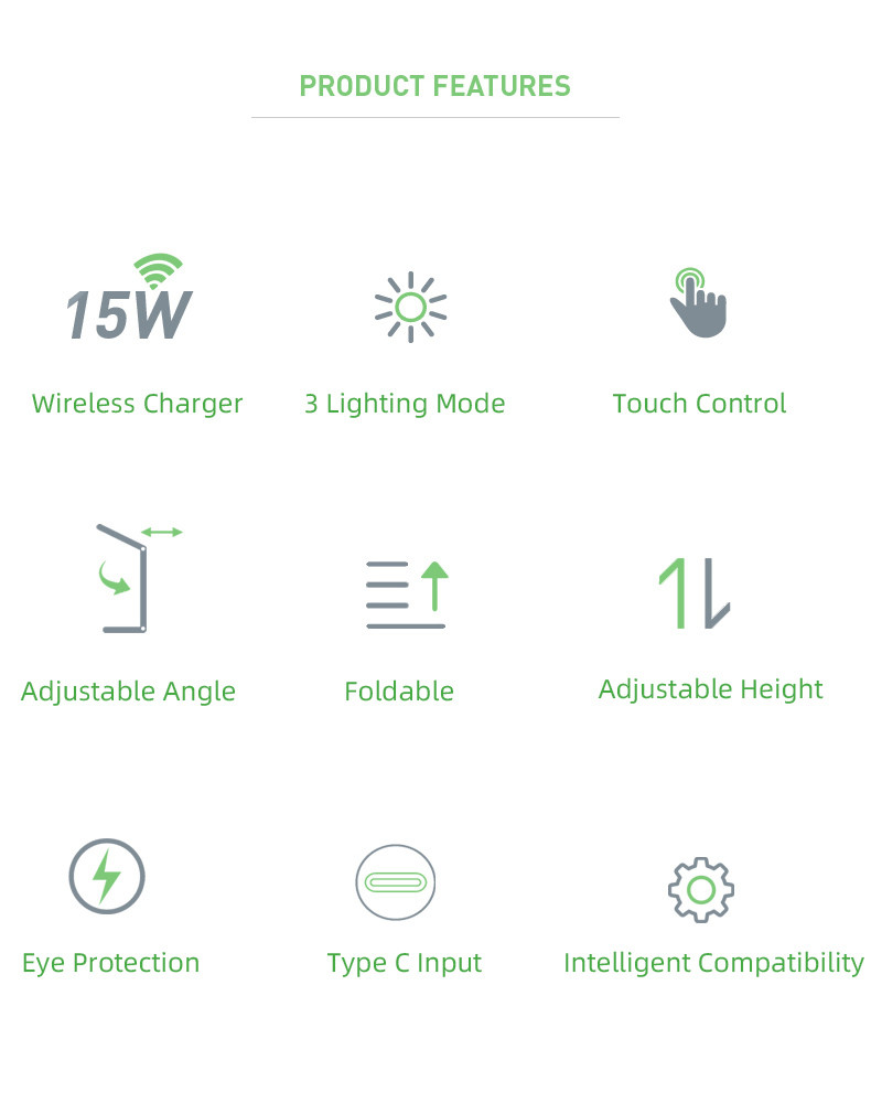 Flat Aluminium Foldable Led Desk Lamp With Wireless Charger Usb Charging For Iphone