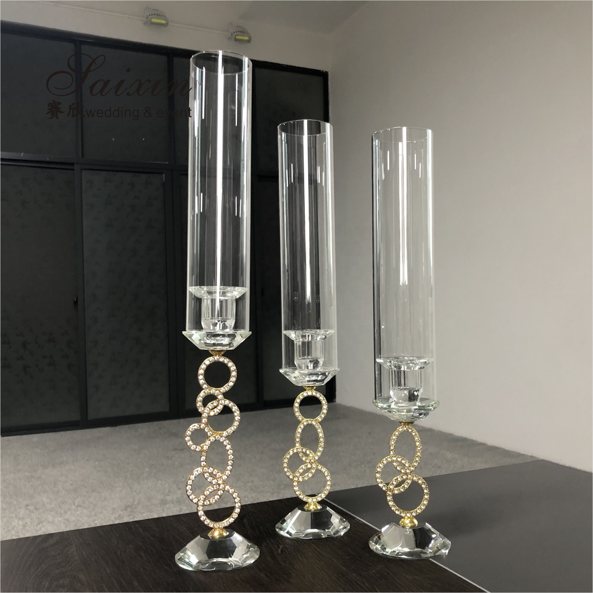 Gold Pillar Wedding Candle Holders Tall 4pcs Set Champagne 40cm