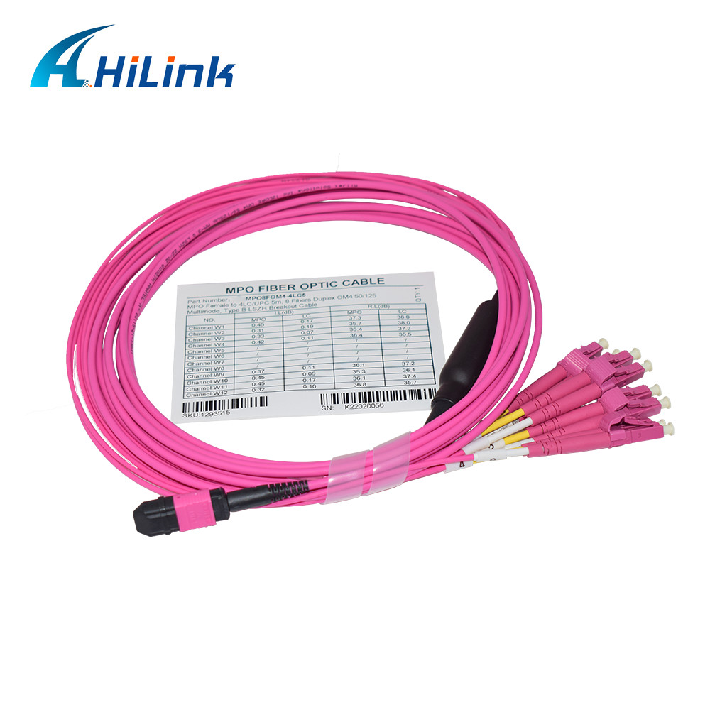 LSZH OM4 Multimode MPO Breakout Cable 5M Duplex 8 Fibers Type B